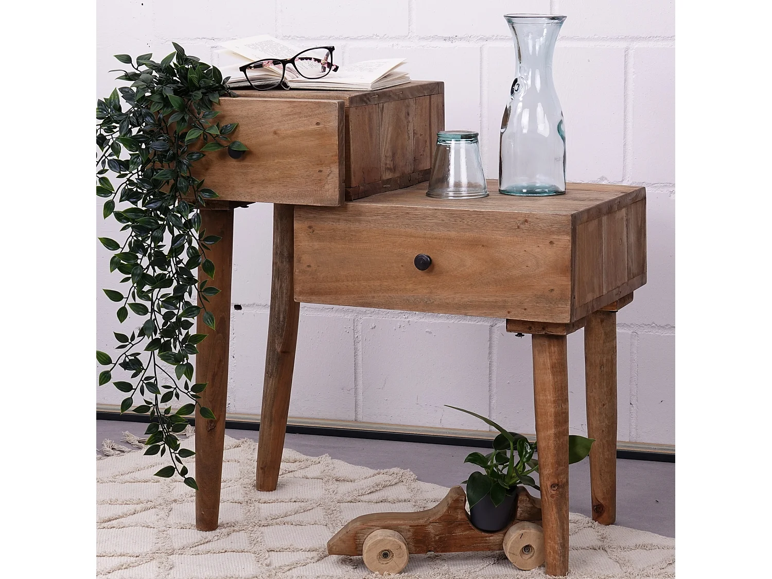 BUFFET Niveau Bois massif en acajou, 2 tiroirs couleurs naturelles