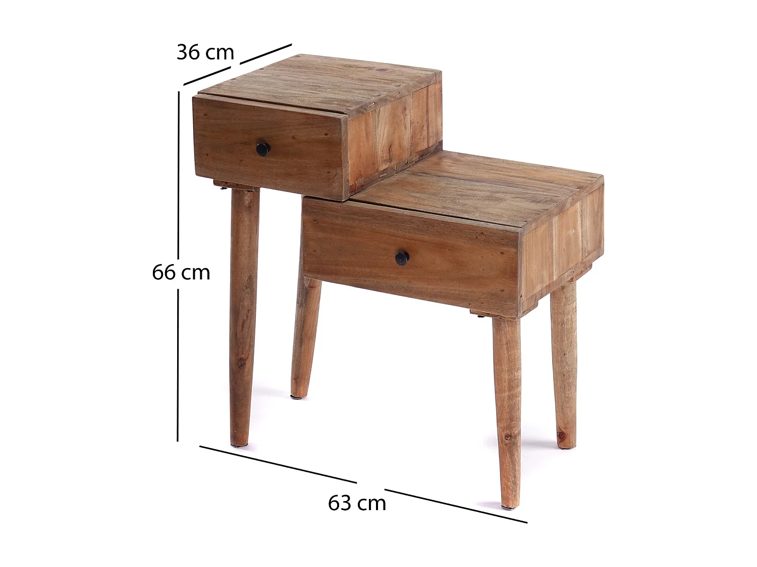 BUFFET Niveau Bois massif en acajou, 2 tiroirs couleurs naturelles