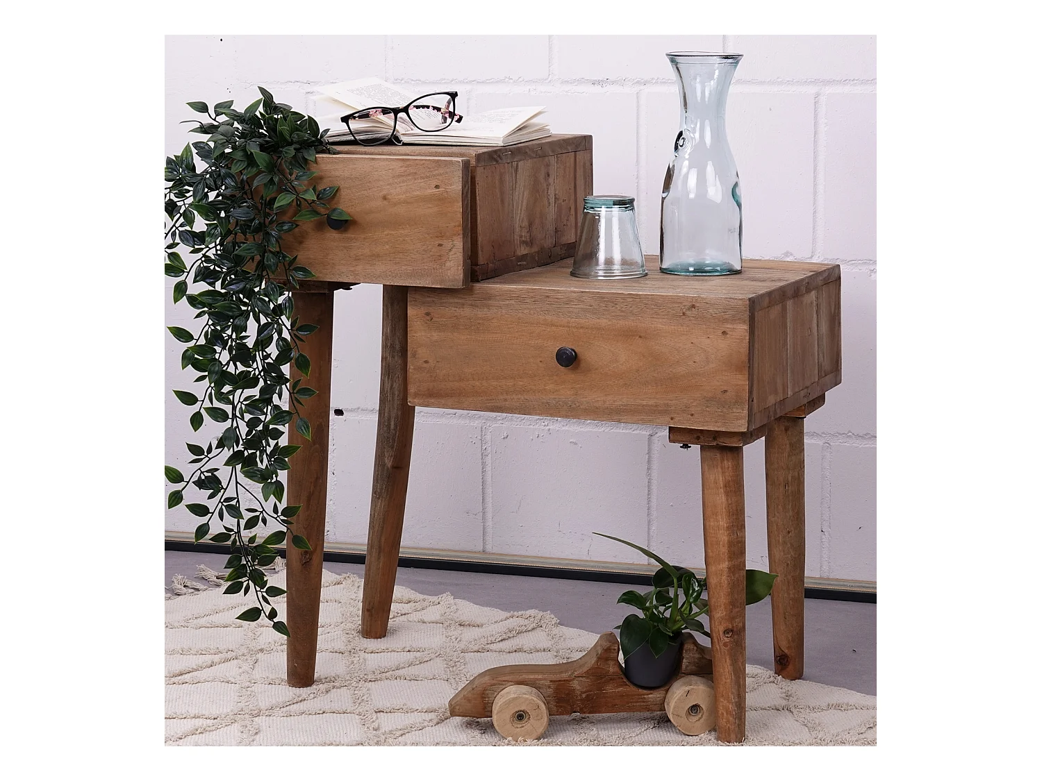 BUFFET Niveau Bois massif en acajou, 2 tiroirs couleurs naturelles