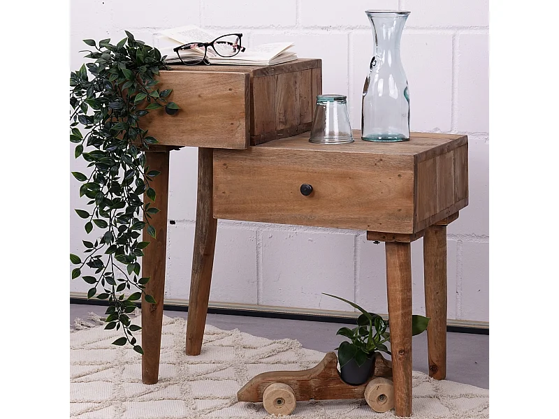 BUFFET Niveau Bois massif en acajou, 2 tiroirs couleurs naturelles