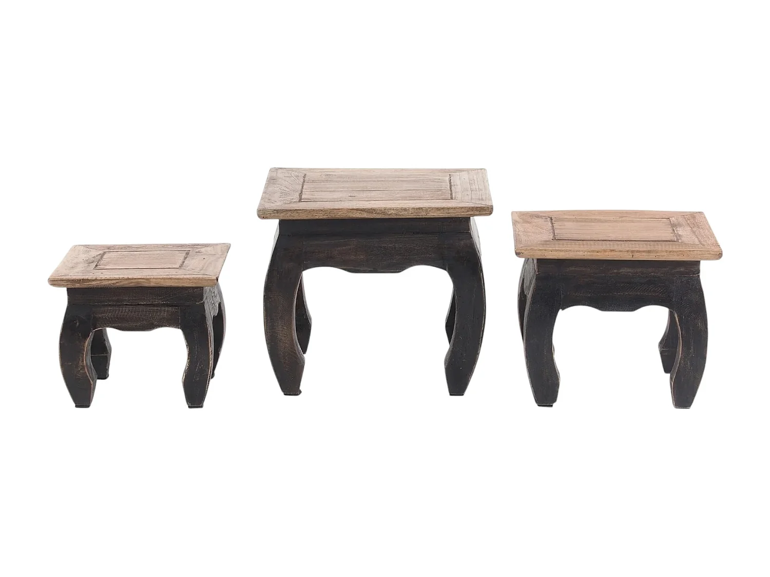 ENSEMBLE DE TABLE À OPIUM EST 3-pièces Bois de recyclage massif, différentes tailles nature noire