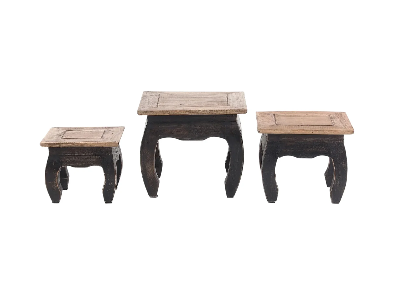 ENSEMBLE DE TABLE À OPIUM EST 3-pièces Bois de recyclage massif, différentes tailles nature noire