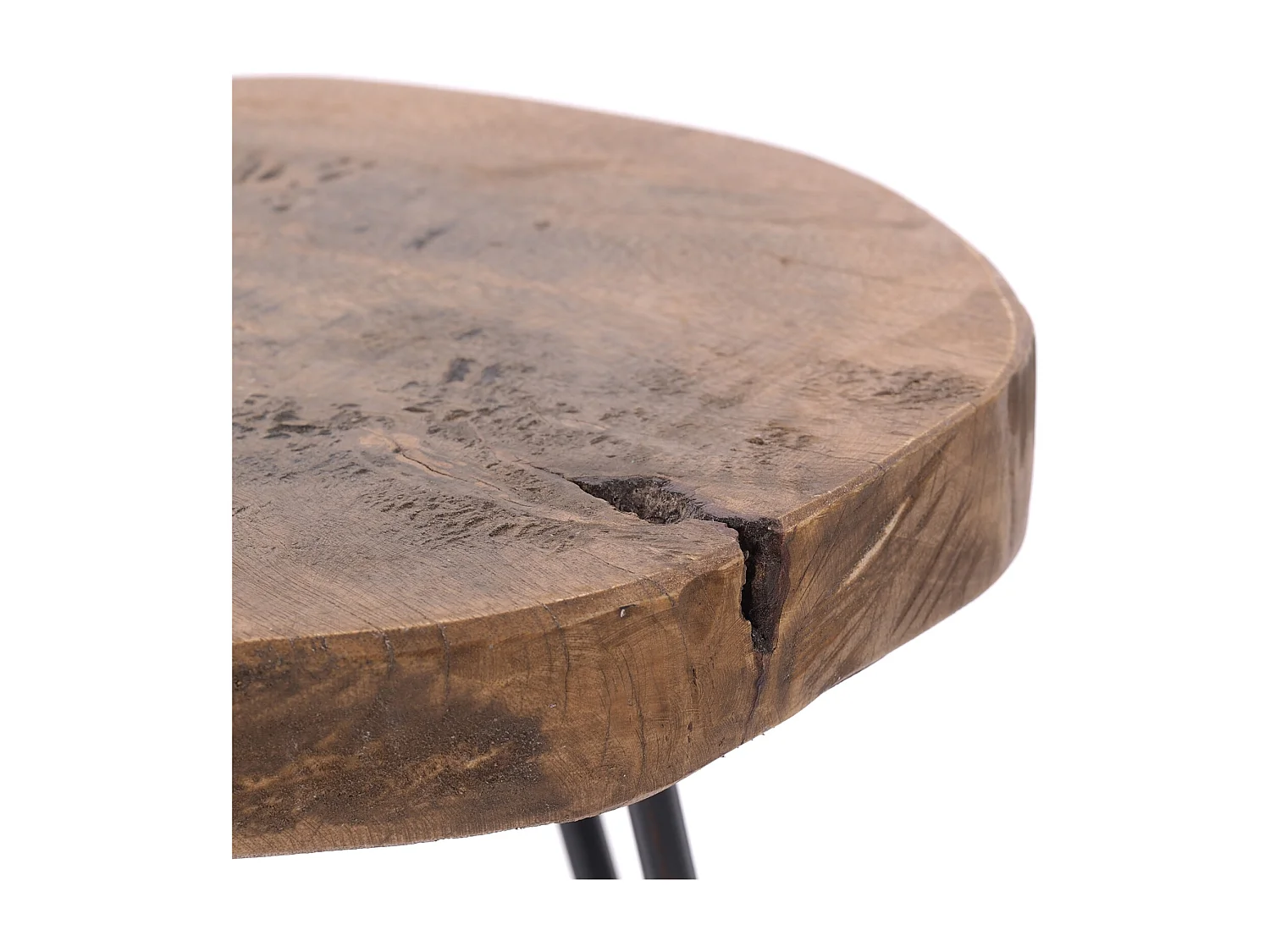 TABLE D'APPOINT TRONC DE L'ARBRE Bois de tamarin, rond, pieds en métal nature-noir