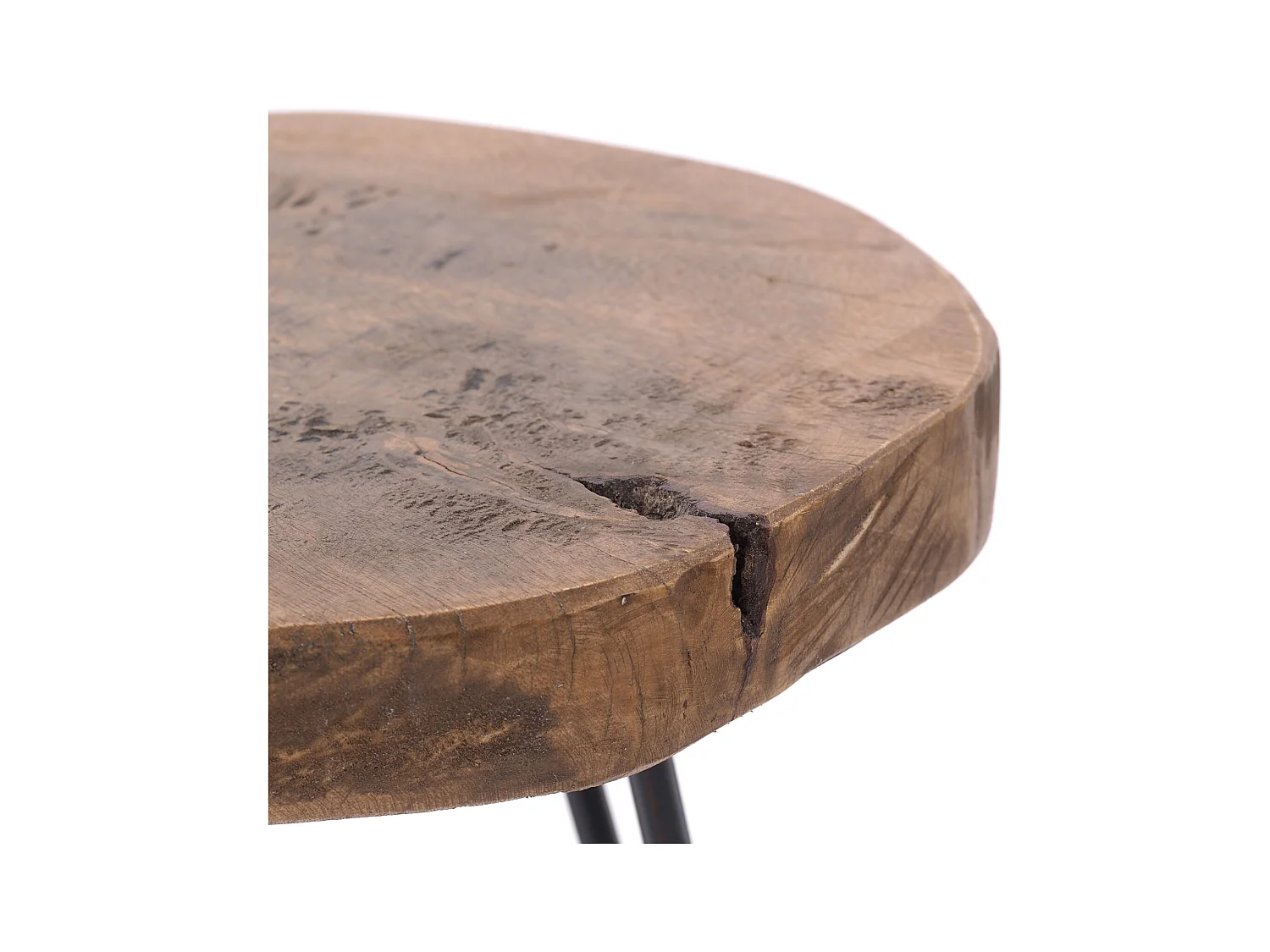 TABLE D'APPOINT TRONC DE L'ARBRE Bois de tamarin, rond, pieds en métal nature-noir