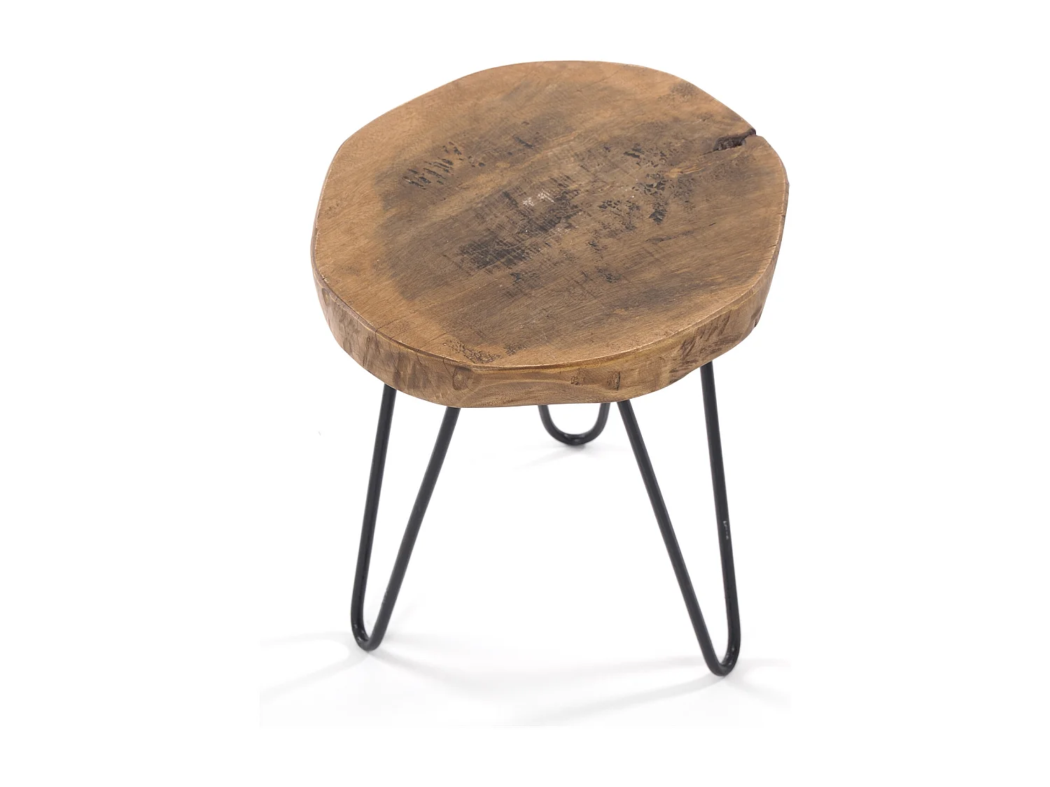 TABLE D'APPOINT TRONC DE L'ARBRE Bois de tamarin, rond, pieds en métal nature-noir