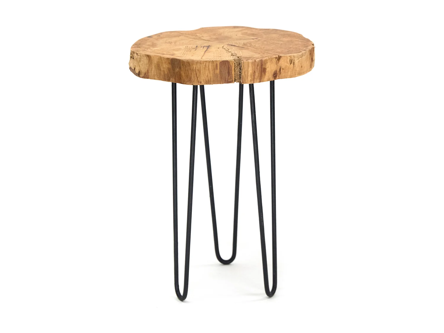 TABLE D'APPOINT TRONC DE L'ARBRE Bois de tamarin, rond, pieds en métal nature-noir