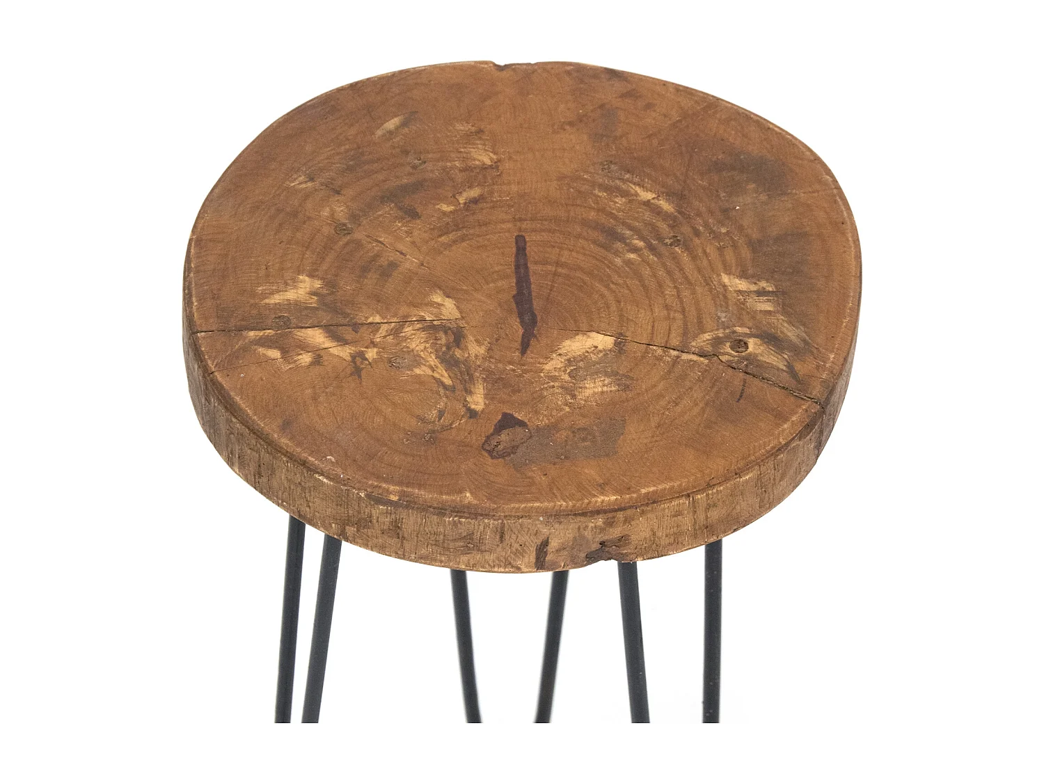 TABLE D'APPOINT TRONC DE L'ARBRE Bois de tamarin, rond, pieds en métal nature-noir