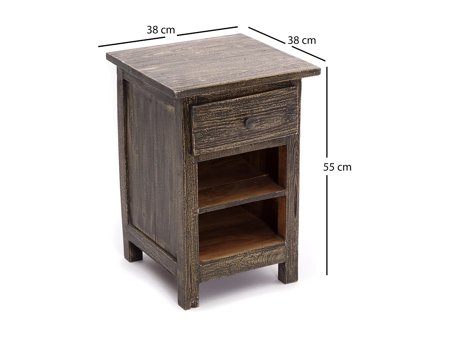 NACHTTISCH Ben Mahagoni Massivholz, mit Schublade und 2 Fächern rustic braun