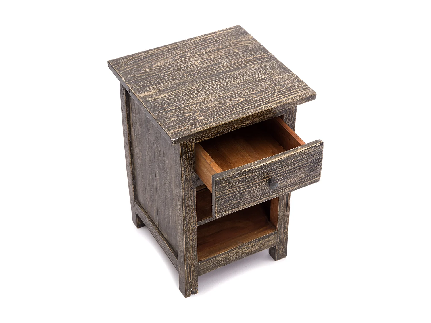 NACHTTISCH Ben Mahagoni Massivholz, mit Schublade und 2 Fächern rustic braun