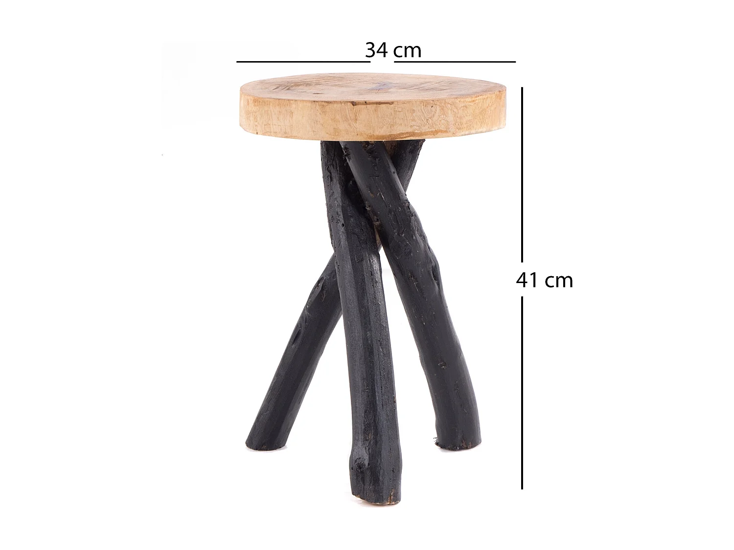 TABLE D'APPOINT À TROIS PIEDS TECK 40 Bois massif, rond 04 schwarz-natur