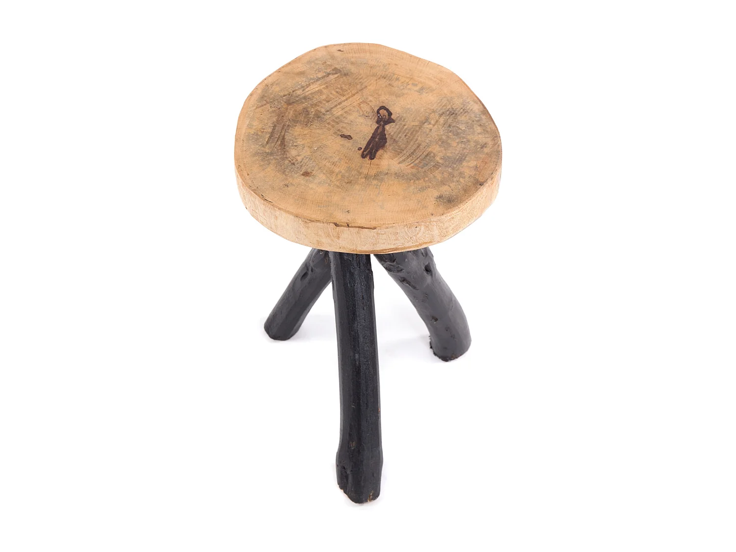 TABLE D'APPOINT À TROIS PIEDS TECK 40 Bois massif, rond 04 schwarz-natur