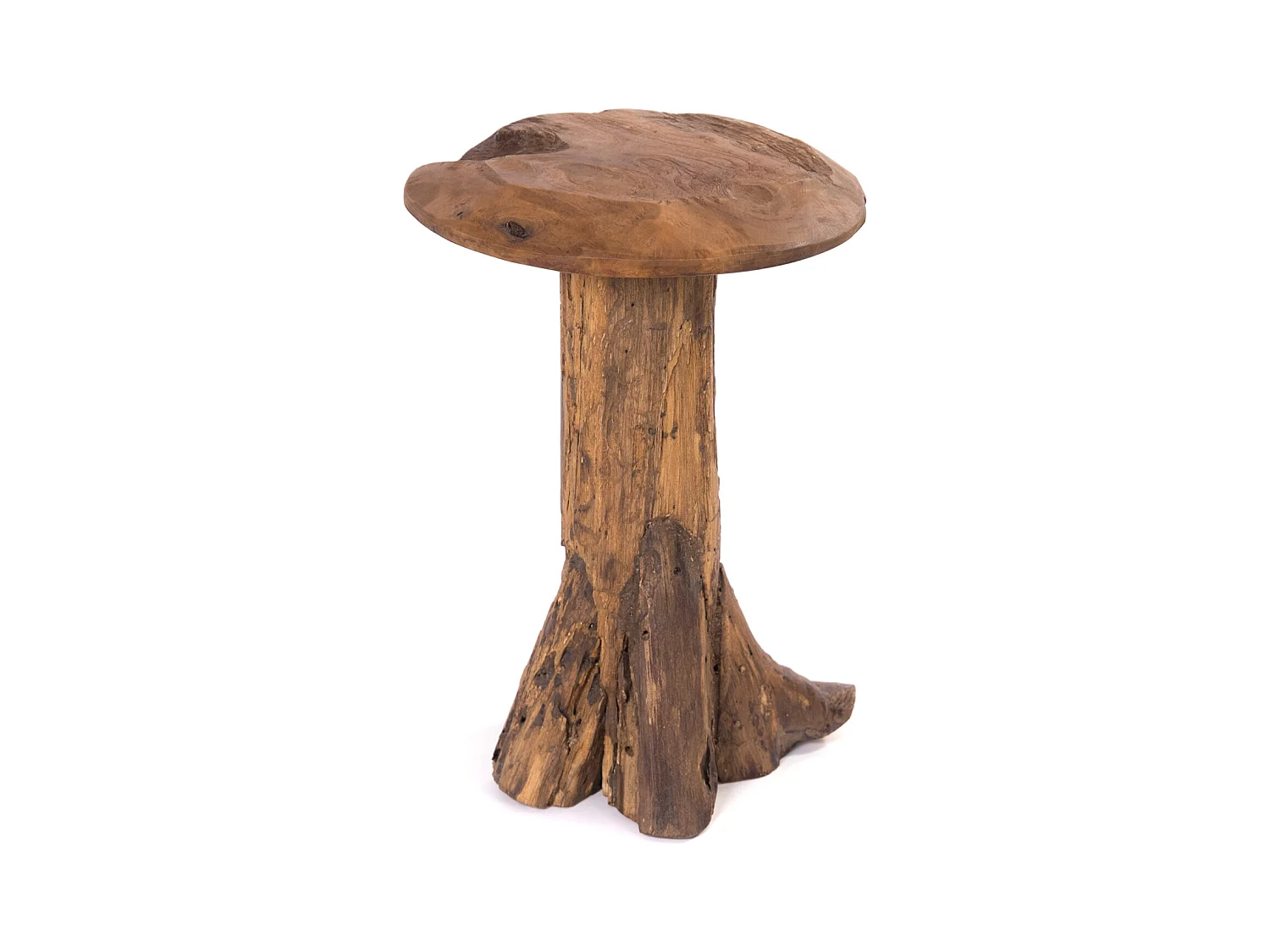 TABOURET Champignon Bois de racine de teck massif couleurs naturelles
