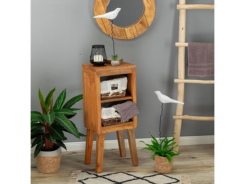 COMMODE Willi Bois massif en acajou, 2 paniers couleurs naturelles