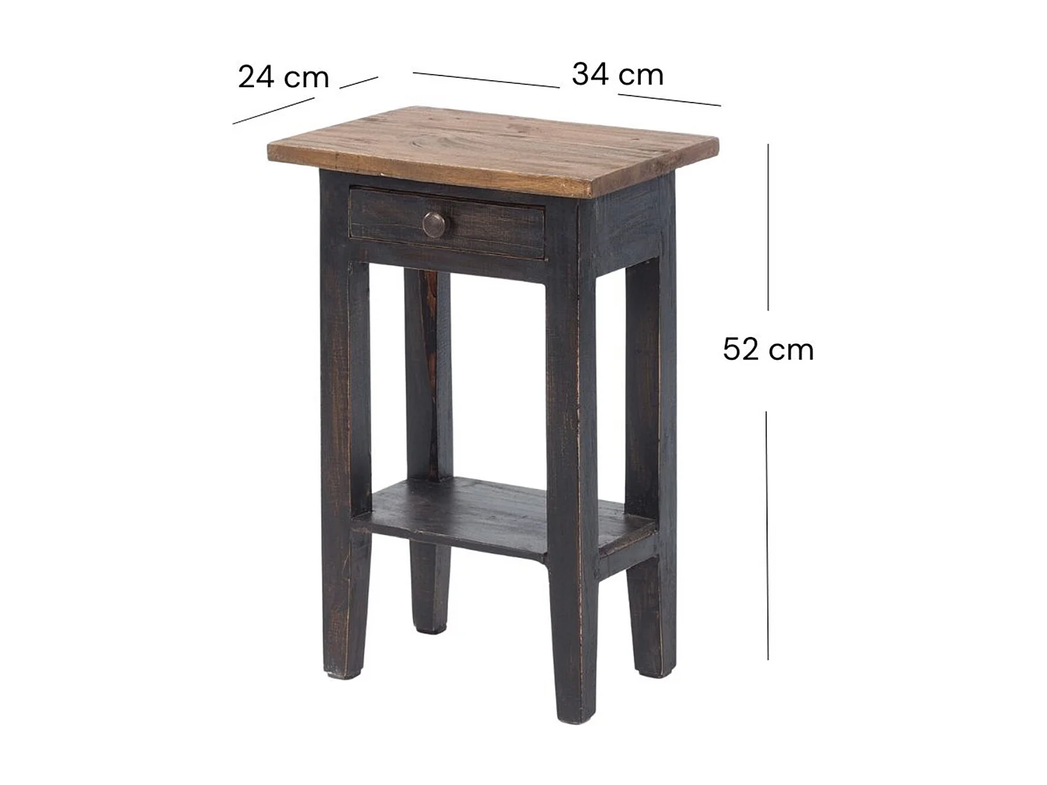 TELEFONTISCH  PLANTA Mahagoni Massivholz, mit Schublade 04 schwarz-natur