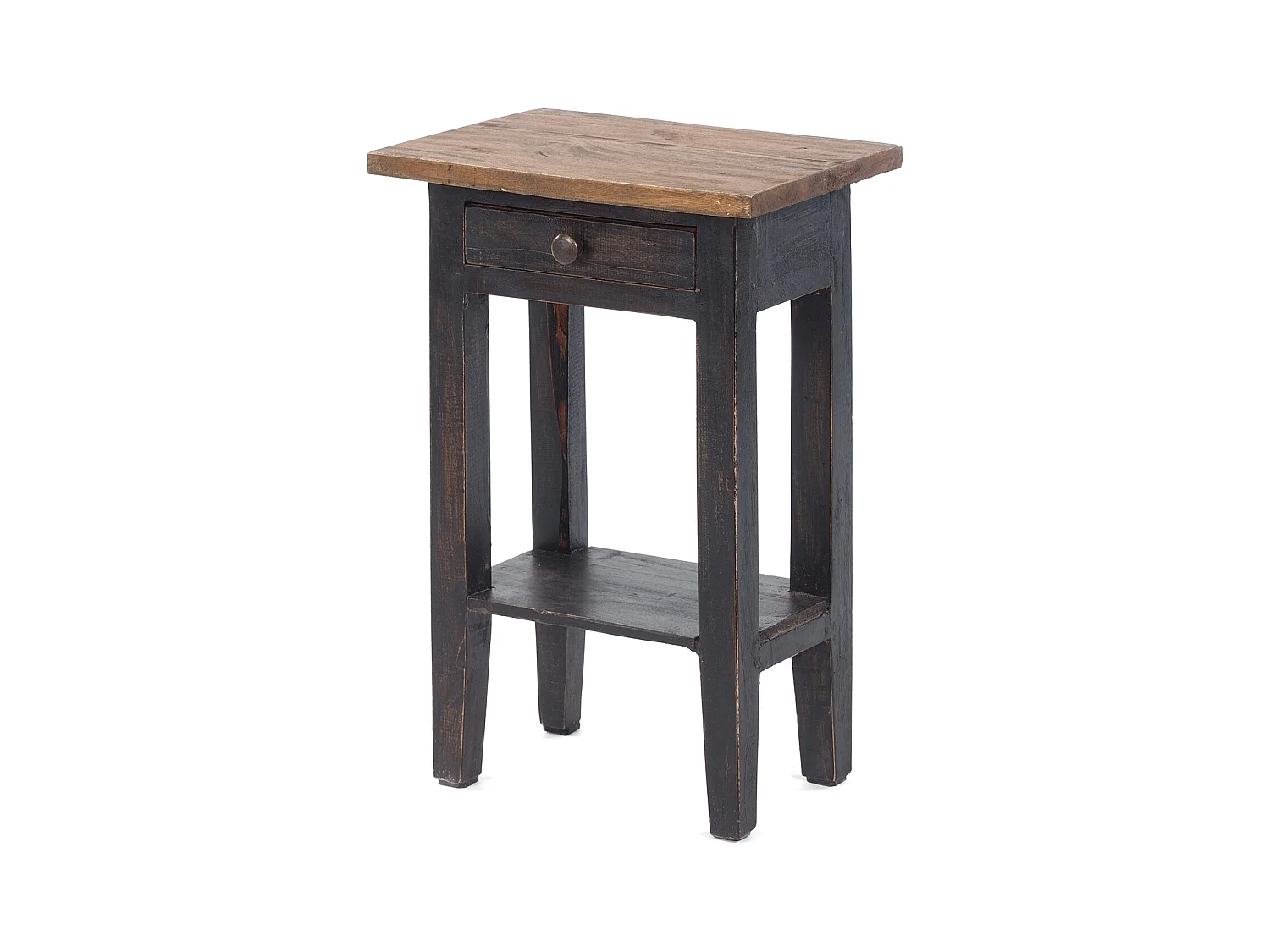 TABLE DE TÉLÉPHONE PLANTE Bois massif en acajou, avec tiroir 04 schwarz-natur