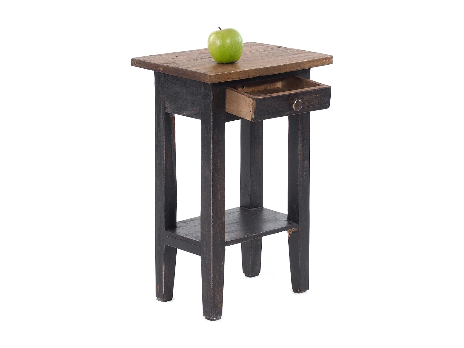 TELEFONTISCH  PLANTA Mahagoni Massivholz, mit Schublade 04 schwarz-natur