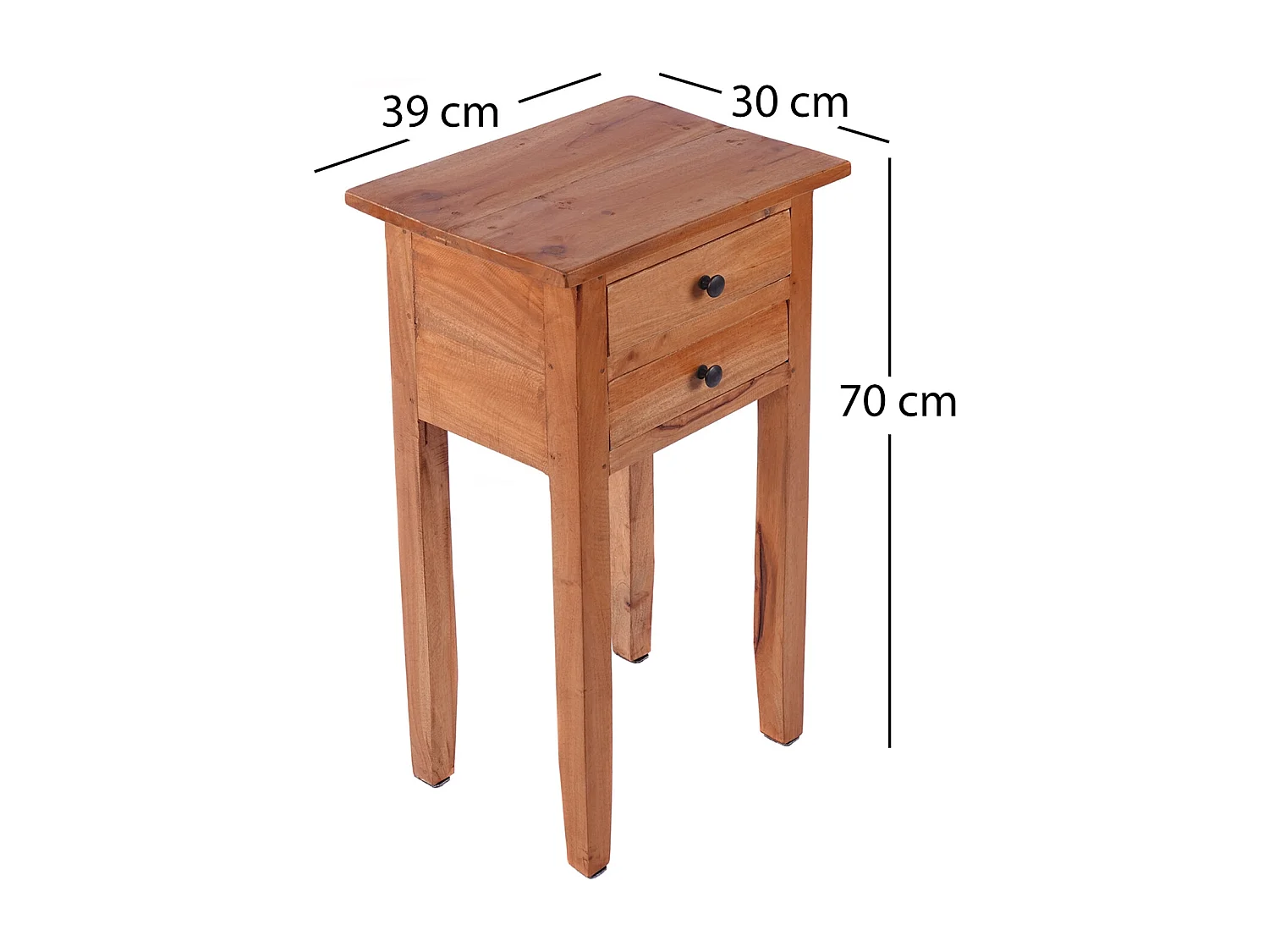 TABLE DE TÉLÉPHONE Rika 70 cm, teck massif, avec deux tiroirs marron