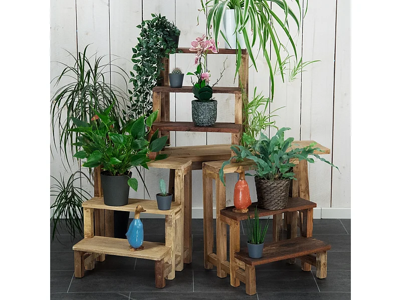 ÉCHELLE À PLANTES Palco Bois de recyclage en acajou massif, 3 niveaux couleurs naturelles