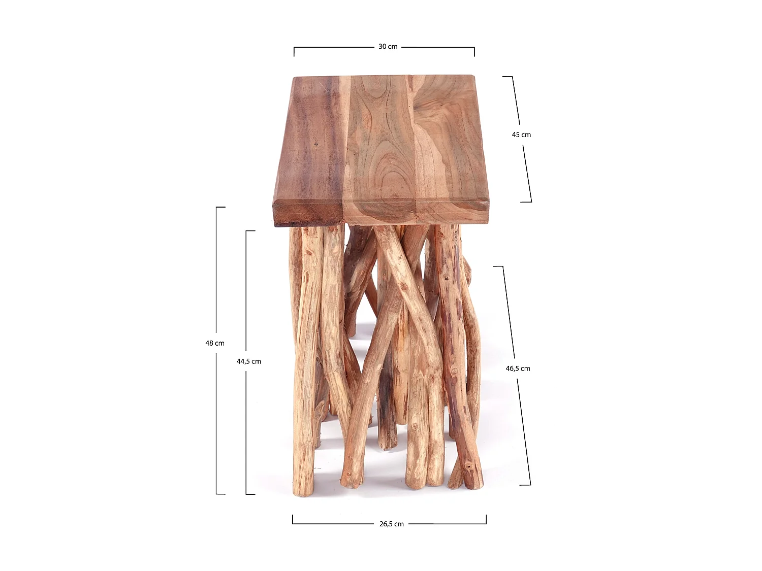 TABLE D'APPOINT Bois Teck en bois massif, socle en branches naturelles. couleurs naturelles