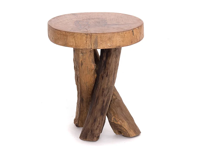 DREIBEIN-BEISTELLTISCH TEAK 40  Massivholz, rund 01 natur-vintage