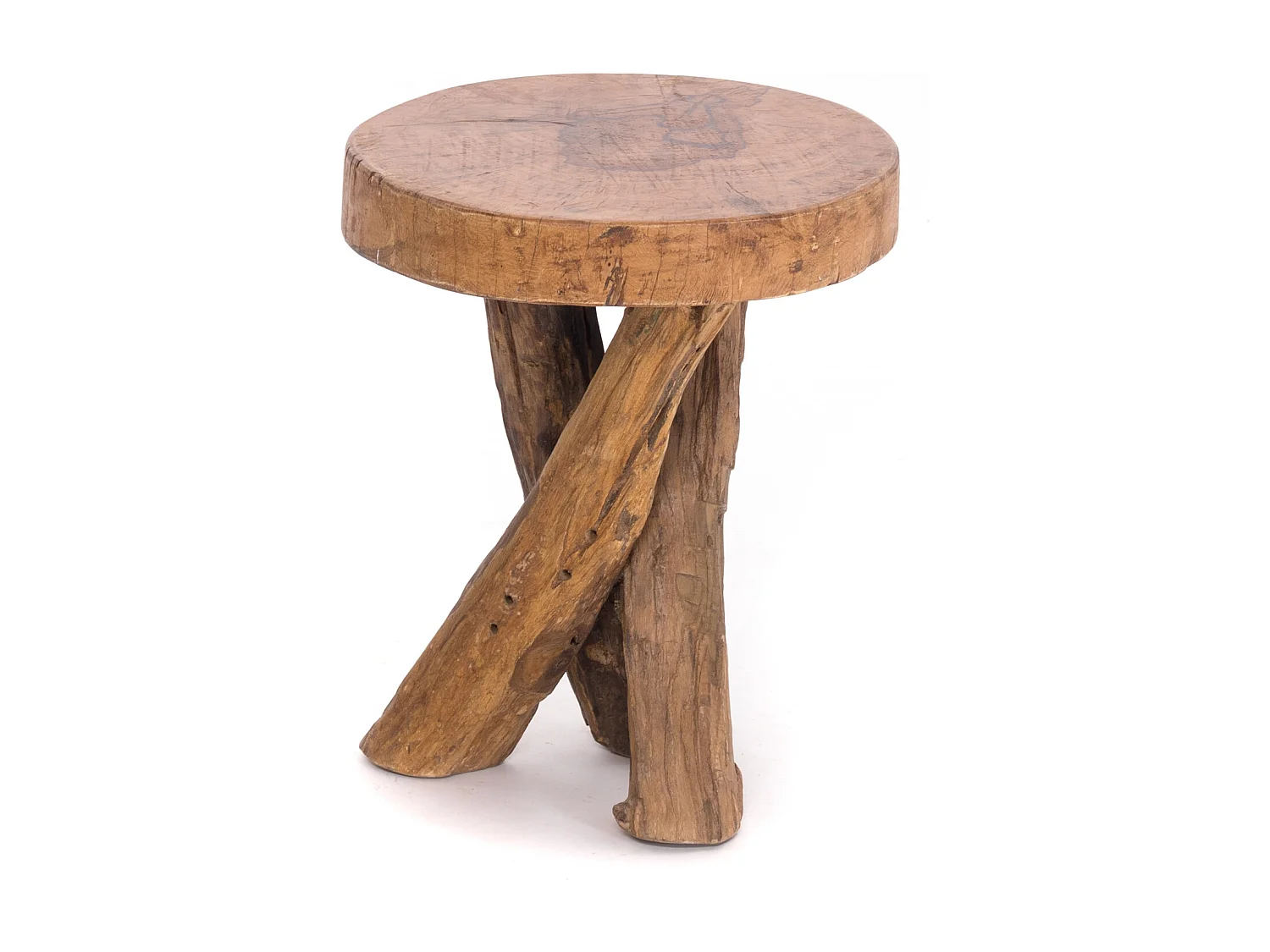 DREIBEIN-BEISTELLTISCH TEAK 40  Massivholz, rund 01 natur-vintage