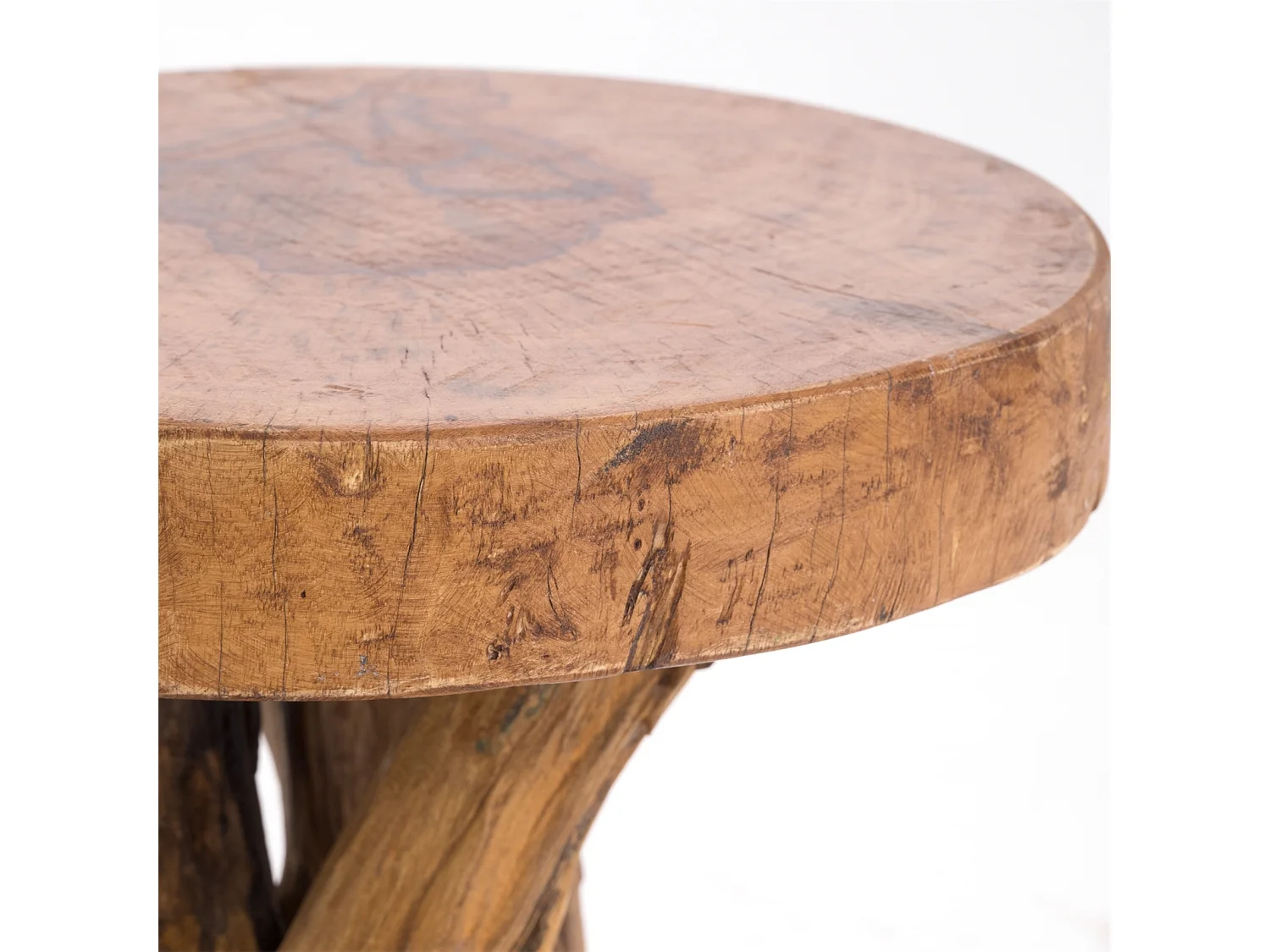 DREIBEIN-BEISTELLTISCH TEAK 40  Massivholz, rund 01 natur-vintage