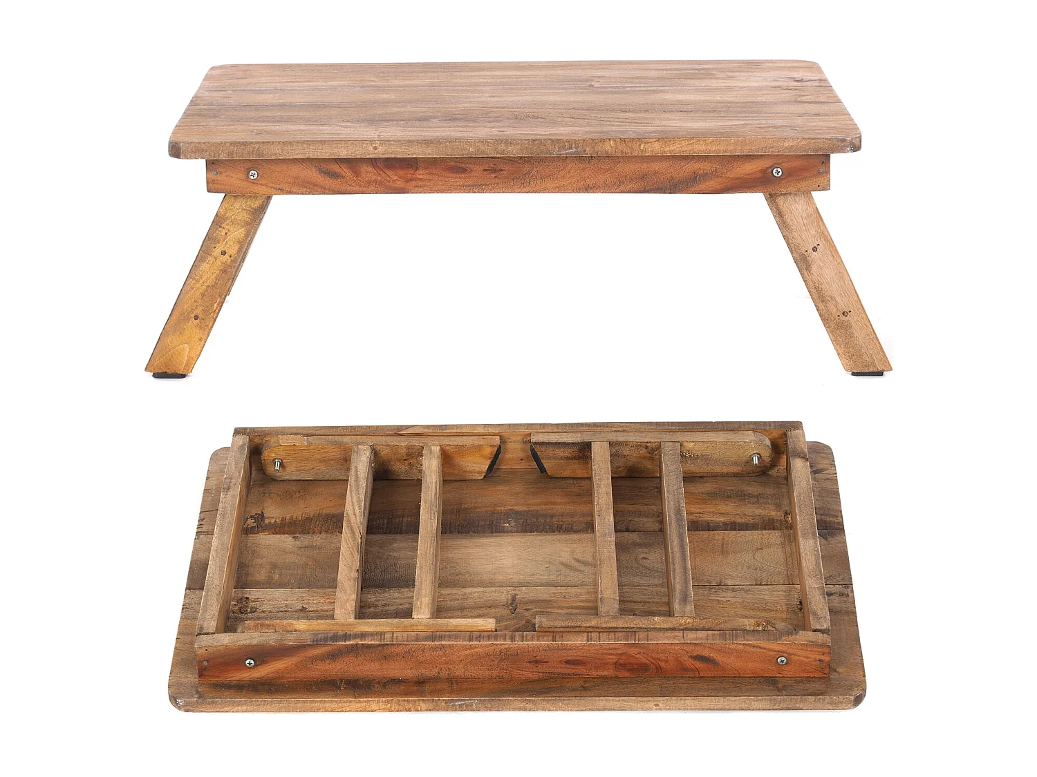 TABLETT-TISCH FOLD 60x40 cm, Mahagoni Massivholz, mit ausklappbaren Füßen 01 natur-vintage