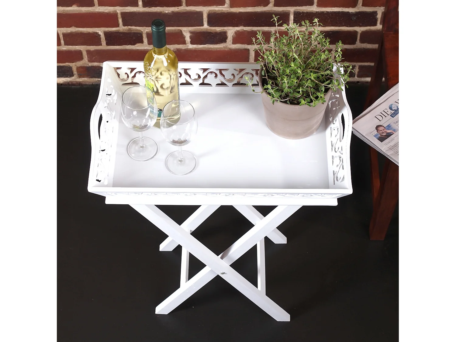 PLATEAU DE SERVICE Maison de campagne 2 pièces. 63 cm blanc