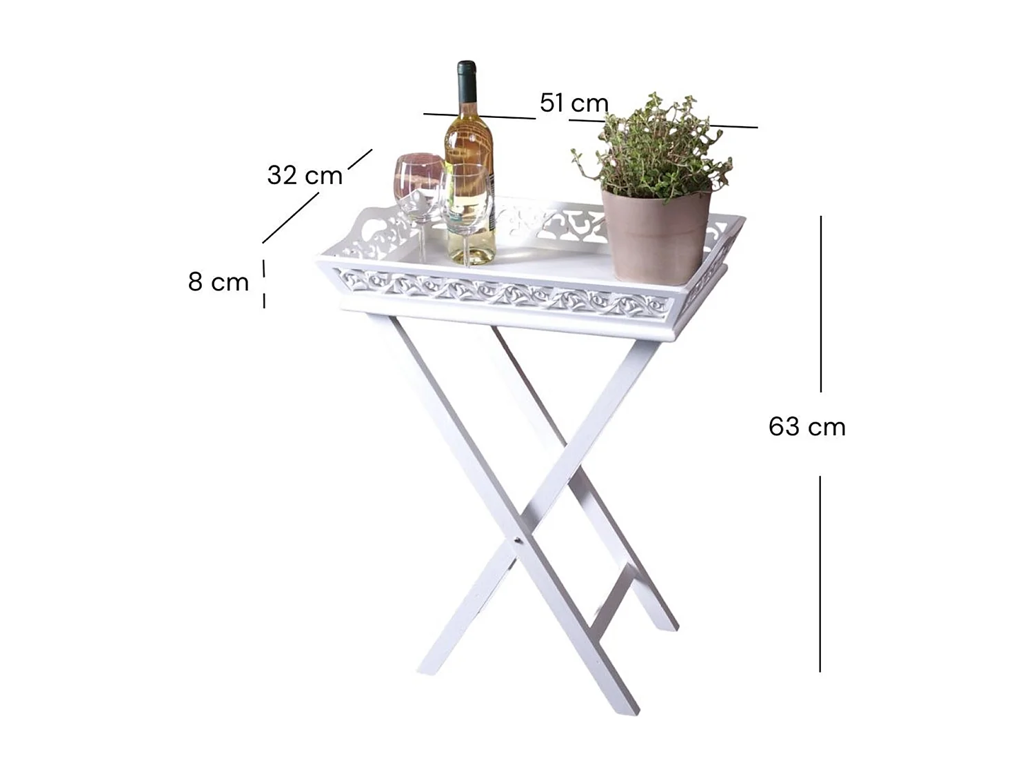 PLATEAU DE SERVICE Maison de campagne 2 pièces. 63 cm blanc