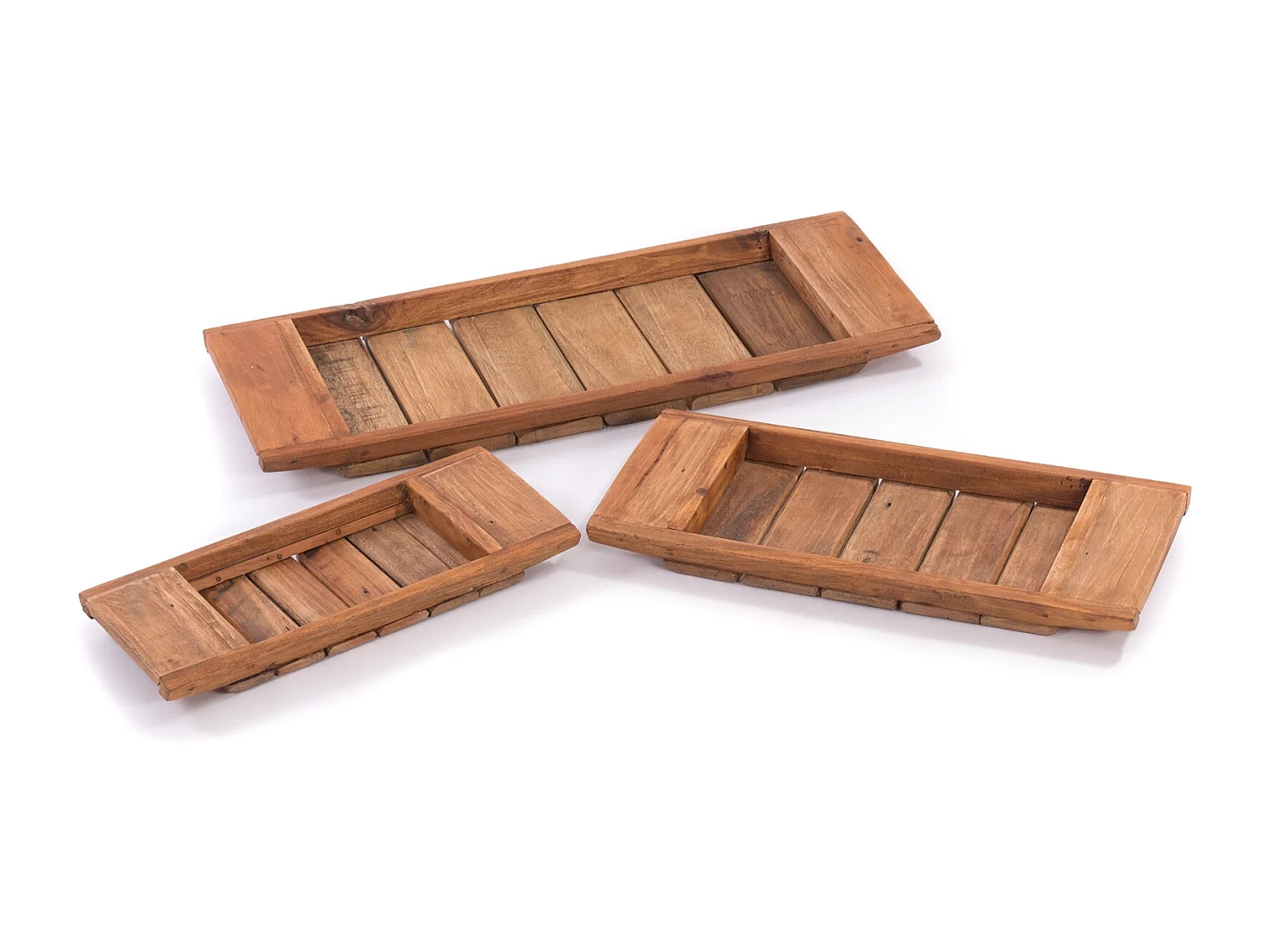 HOLZTABLETT-SET  Medina 3-teilig Mahagoni Massivholz, 3 verschiedene Größen naturfarben