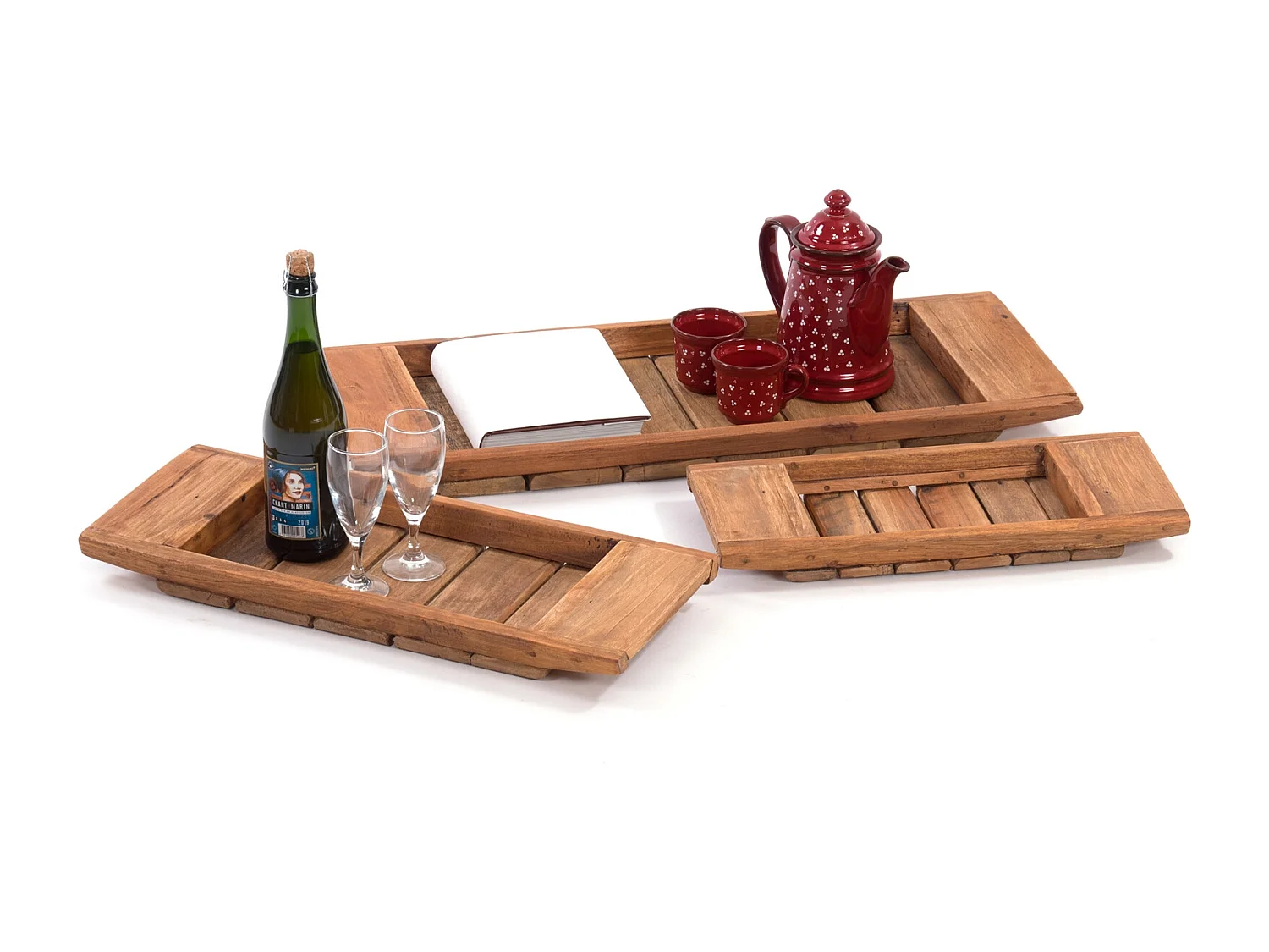 HOLZTABLETT-SET  Medina 3-teilig Mahagoni Massivholz, 3 verschiedene Größen naturfarben