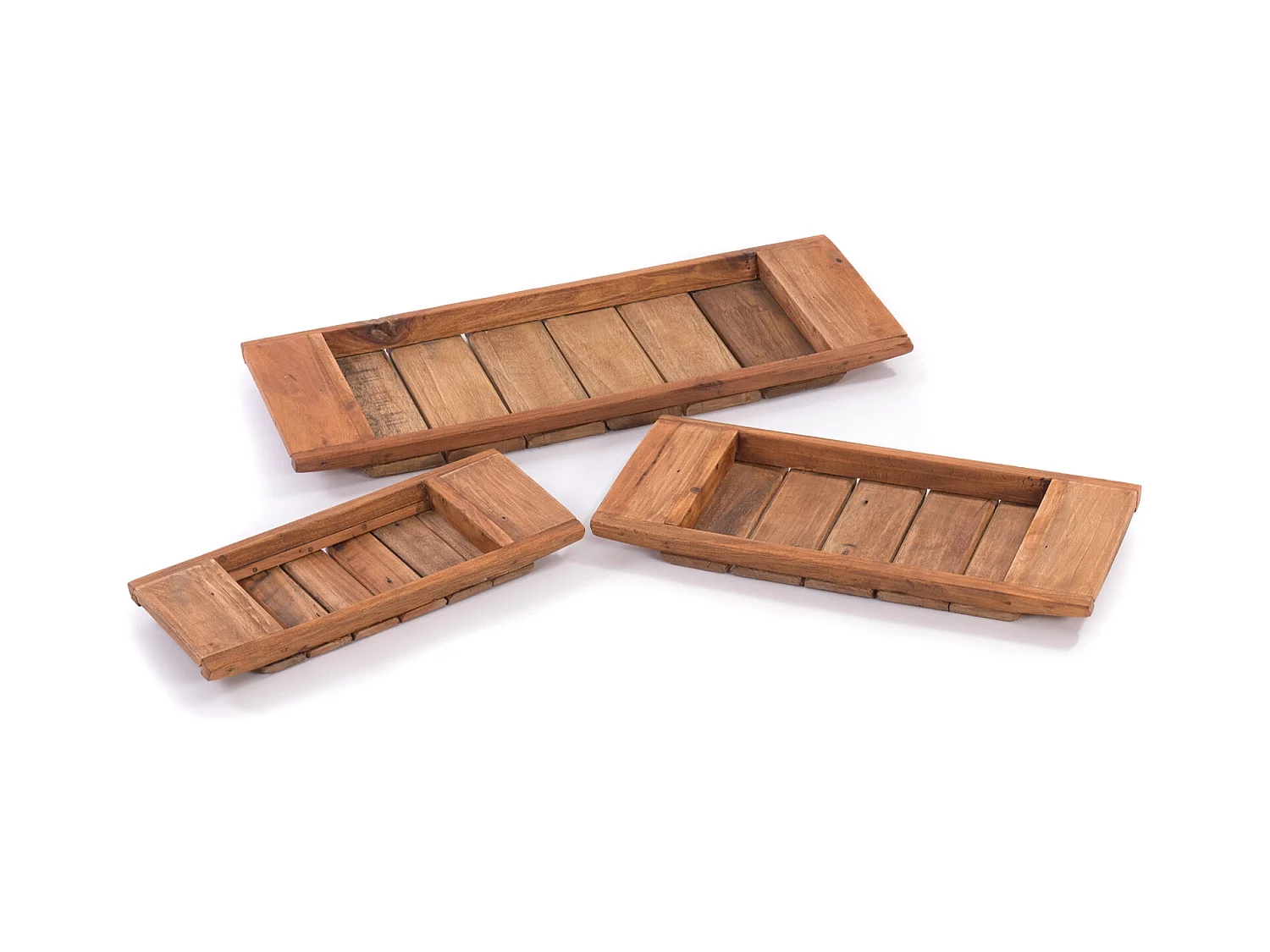 SET DE PLATEAUX EN BOIS Medina 3 pièces Bois massif en acajou, 3 tailles différentes couleurs naturelles