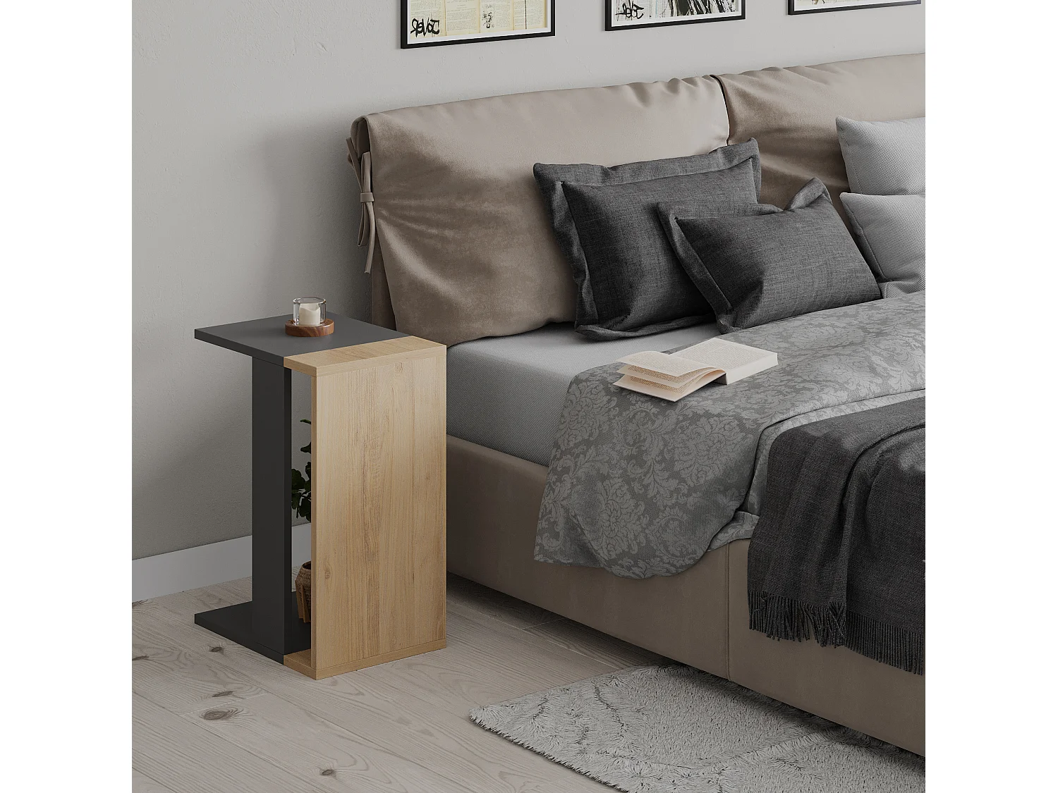 Tavolino Zetti MODELLO C rovere antracite, 30 x 40 x 57 cm