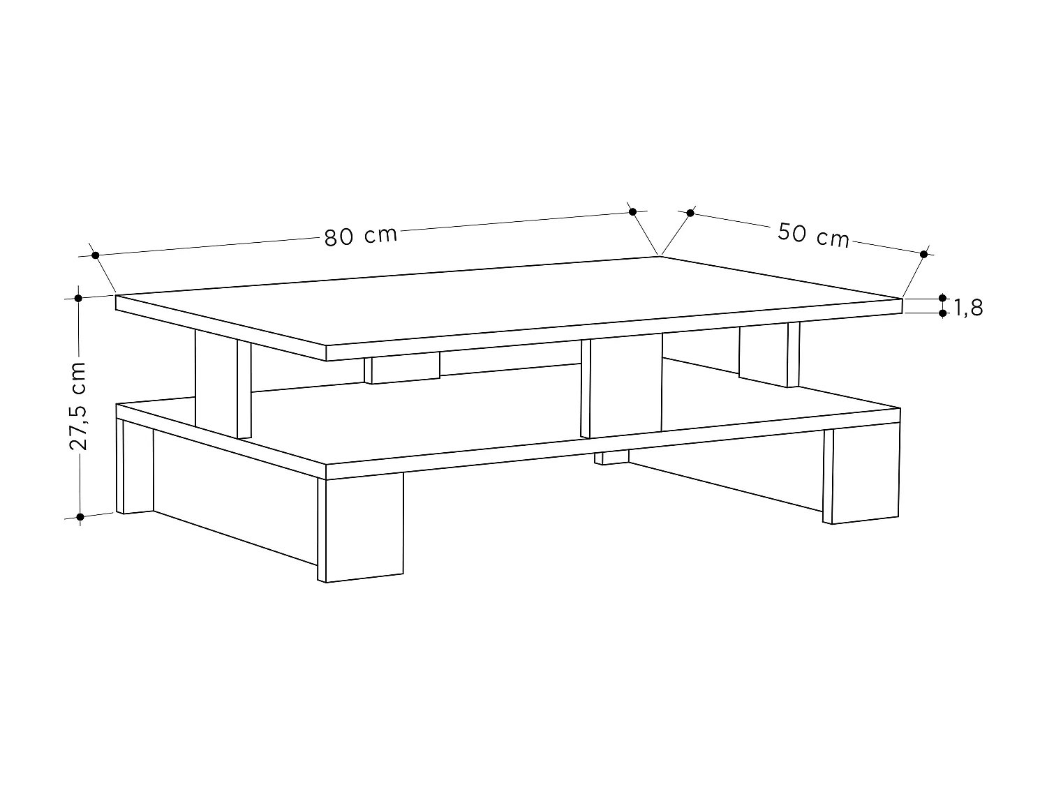Tavolino MANSU- bianco, 80x28x50