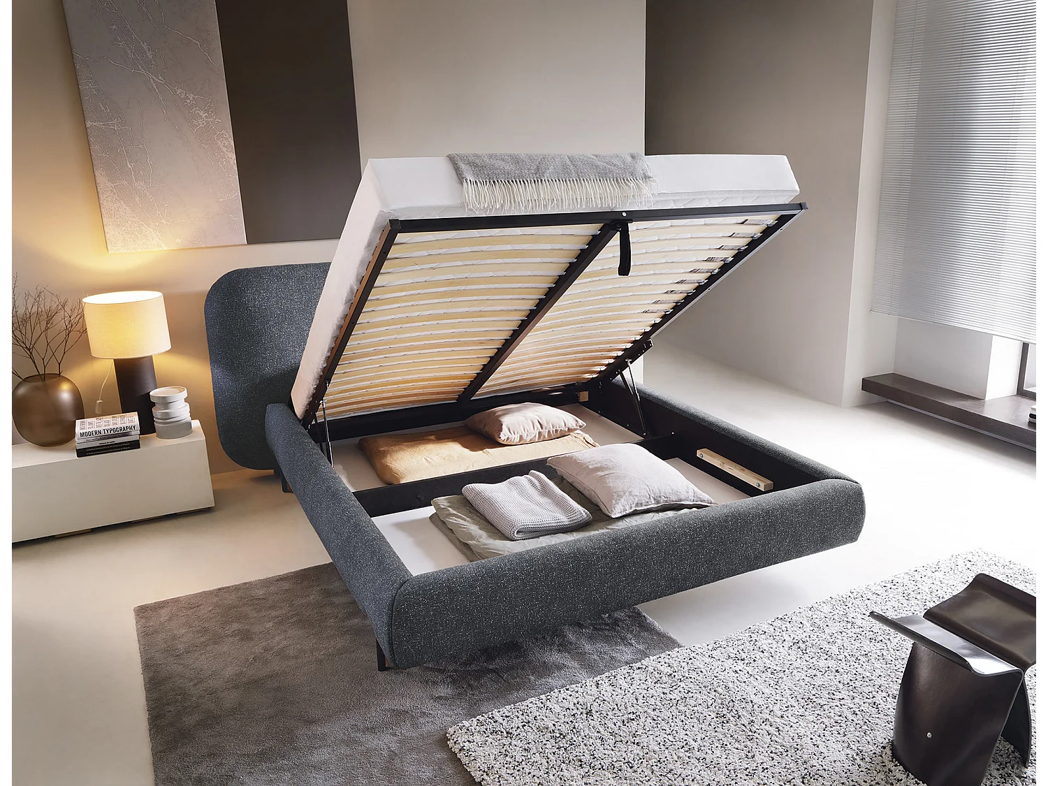 Bett Croft M (160x200)/Stoffbezug/Anthrazit