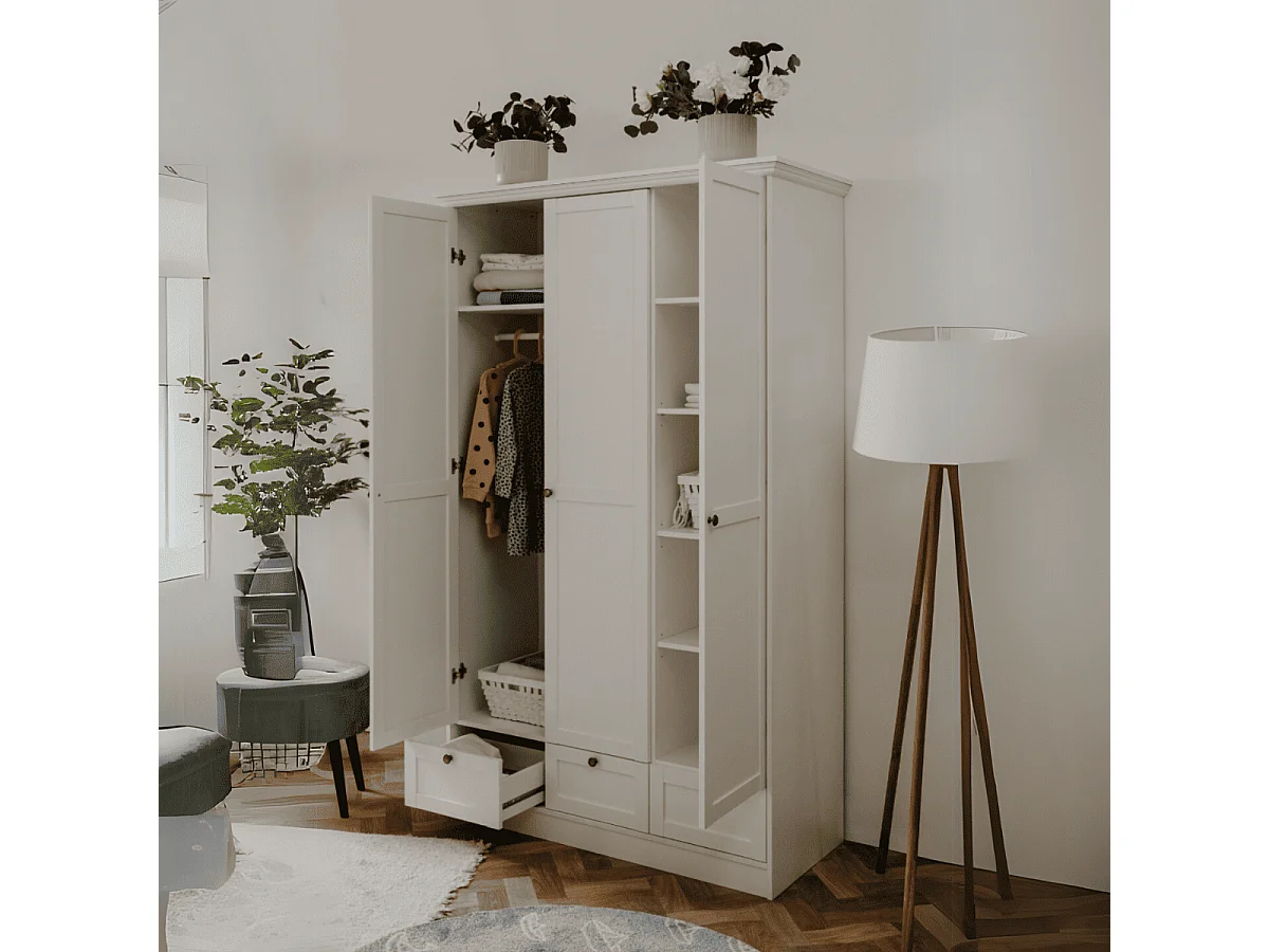 Armadio 3 porte e 3 cassetti bianco L120 cm - LANDWOOD