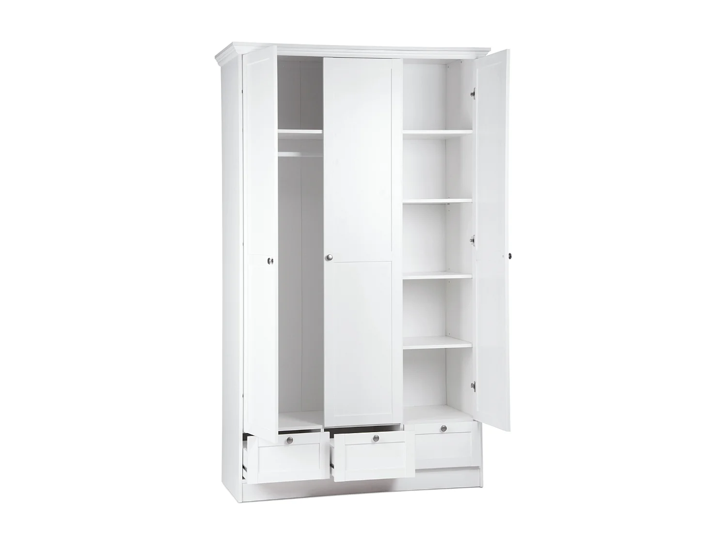 Armoire 3 portes et 3 tiroirs blanc L120 cm LANDWOOD