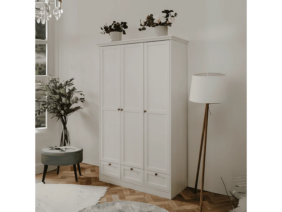 Armoire 3 portes et 3 tiroirs blanc L120 cm LANDWOOD