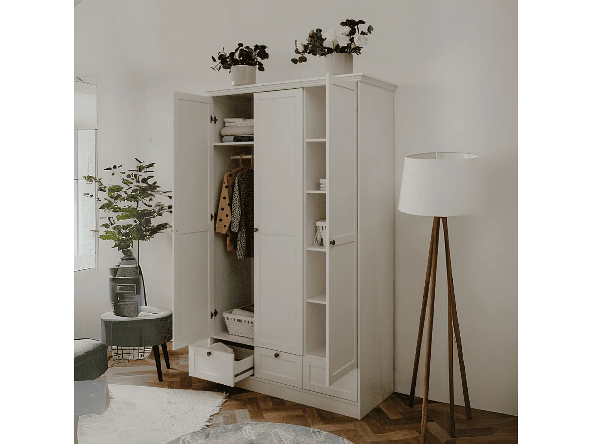 Armoire 3 portes et 3 tiroirs blanc L120 cm LANDWOOD