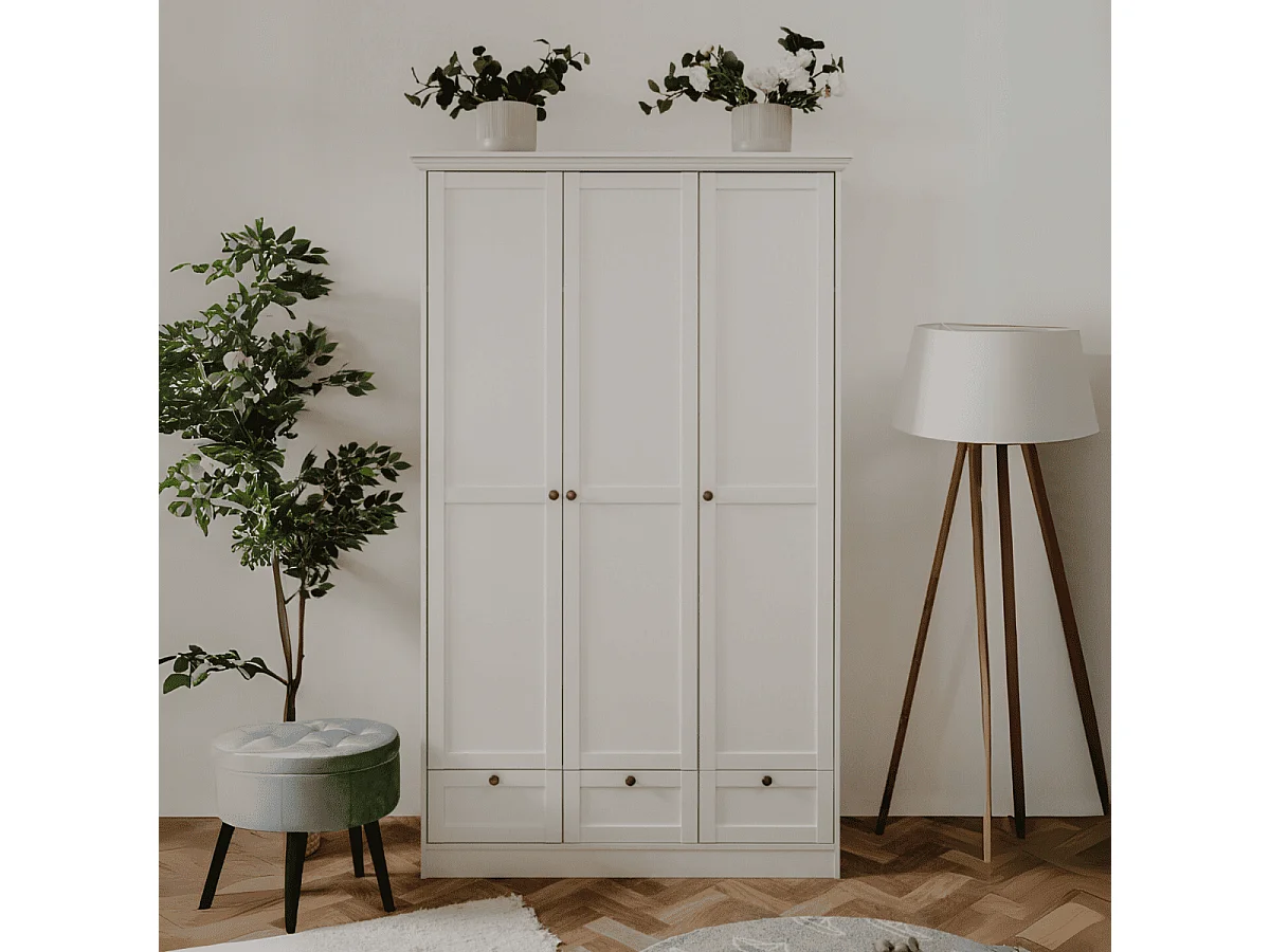 Armoire 3 portes et 3 tiroirs blanc L120 cm LANDWOOD