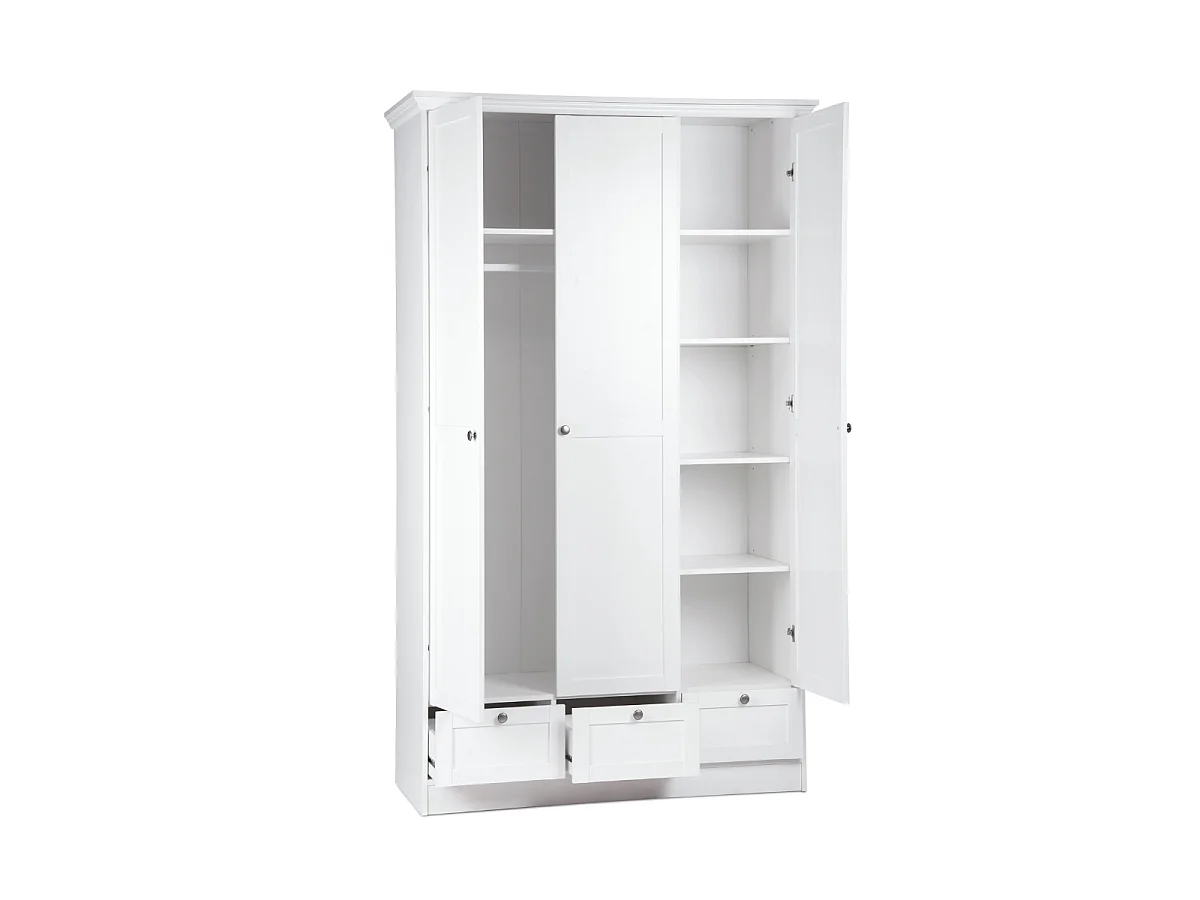Armoire 3 portes et 3 tiroirs blanc L120 cm LANDWOOD