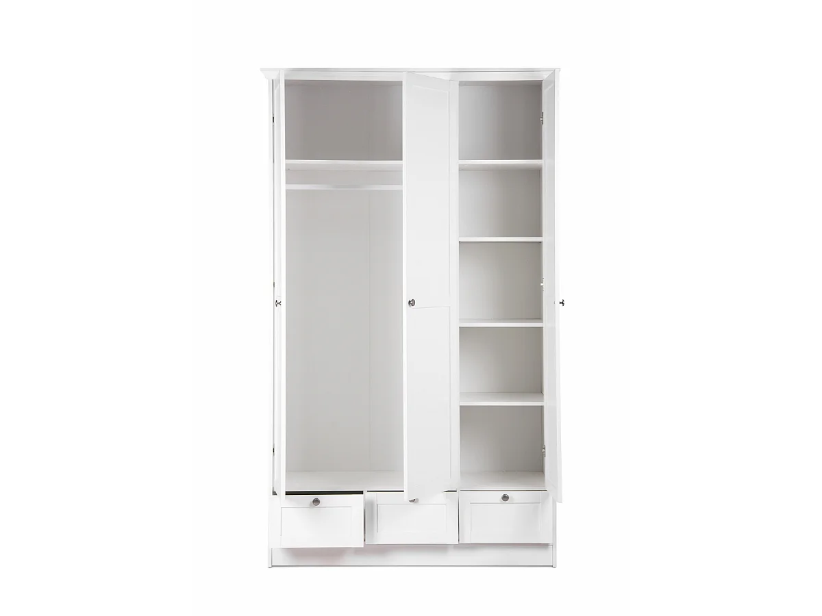 Armoire 3 portes et 3 tiroirs blanc L120 cm LANDWOOD