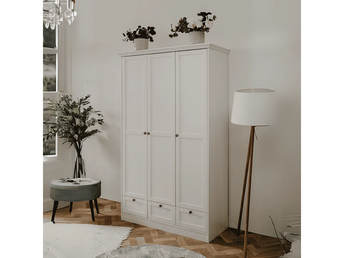 Armoire 3 portes et 3 tiroirs blanc L120 cm LANDWOOD