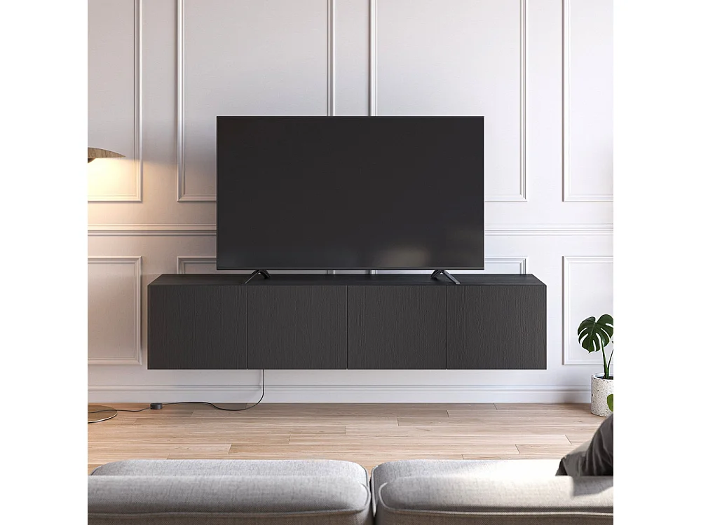Nexa - Meuble TV suspendu 4 portes en bois L180cm - Noir