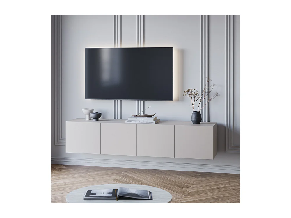 Nexa - Meuble TV suspendu 4 portes en bois L180cm - Beige