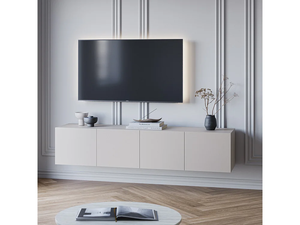 Nexa - Meuble TV suspendu 4 portes en bois L180cm - Beige