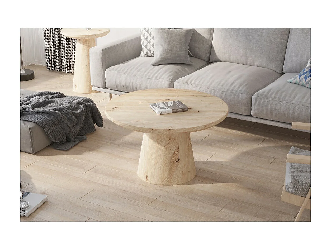 Table basse ronde collection TIGNES – Décor effet pin – D80 x H47 cm