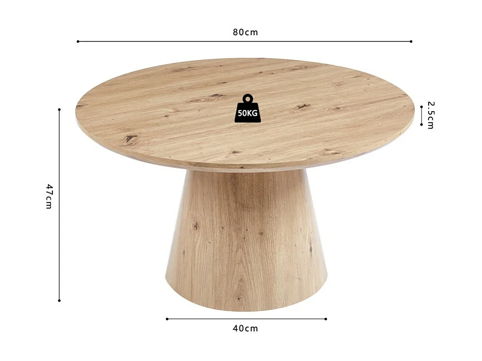 Table basse ronde collection TIGNES – Décor effet pin – D80 x H47 cm