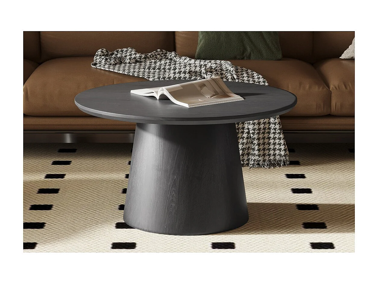 Table basse ronde BOKOR – Décor brun foncé – Forme originale – D80 x H42 cm