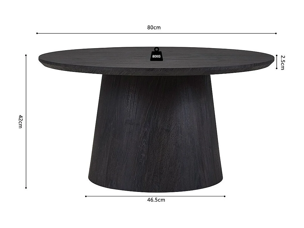 Table basse ronde BOKOR – Décor brun foncé – Forme originale – D80 x H42 cm